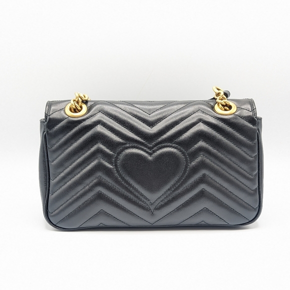Authentic Gucci Black Leather Marmont Small Flap Shoulder Chain Crossbody Bag - Picture 4 of 13
